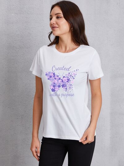 Butterfly Round Neck Short Sleeve T-Shirt White Women's T-Shirts - Tophatter Daily Deals