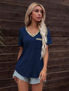 Glitter V-Neck Short Sleeve Tee Shirt Navy Women's T-Shirts - Tophatter Daily Deals