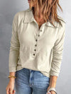 Collared Neck Half Button Top Beige Blouses - Tophatter Daily Deals