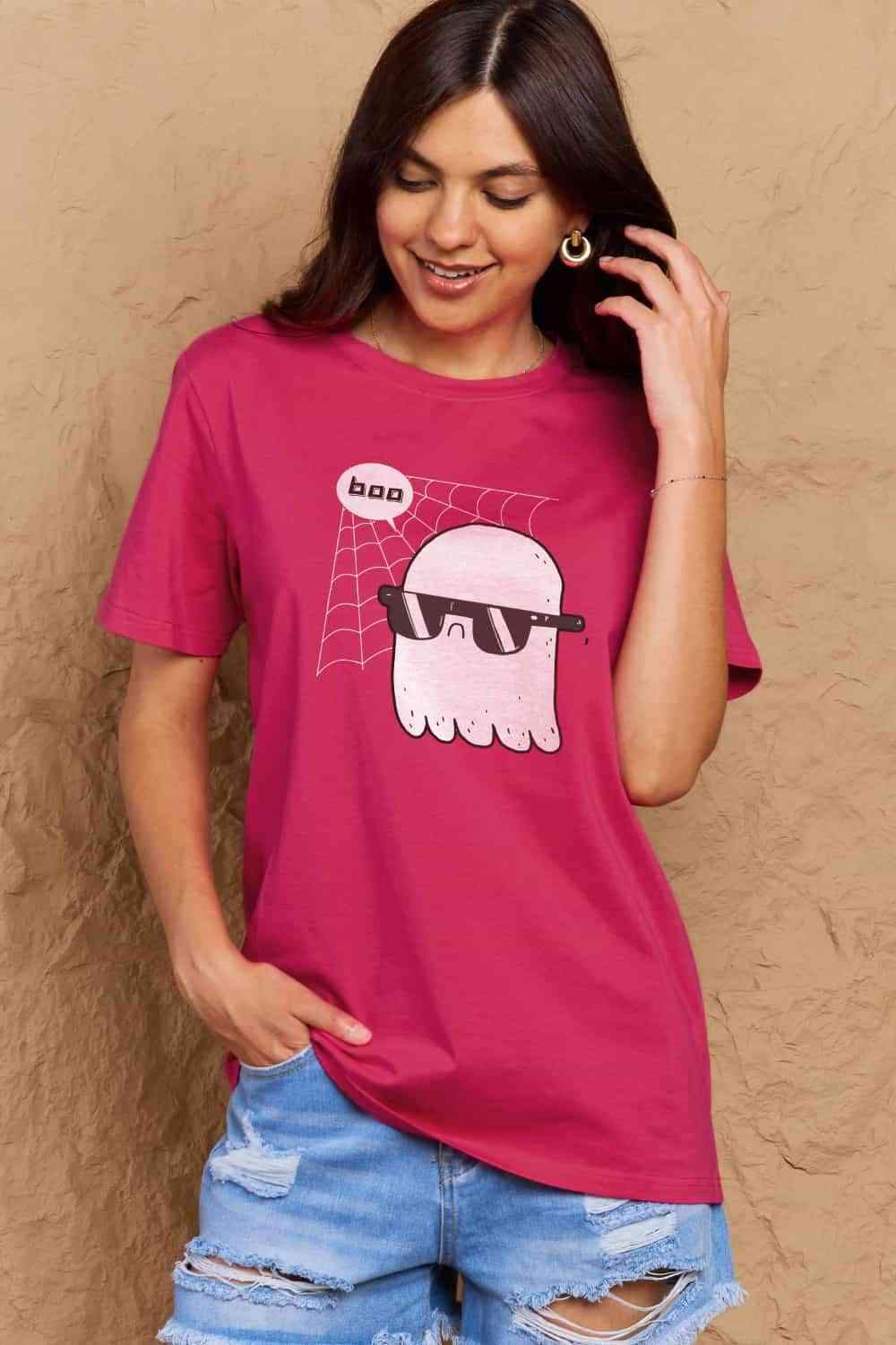 Simply Love Full Size BOO Graphic Cotton T-Shirt Women's T-Shirts - Tophatter Daily Deals