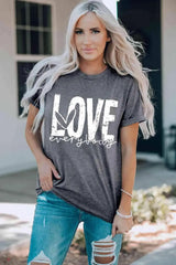 LOVE EVERYBODY Short Cuffed Sleeve T-Shirt Gray Women's T-Shirts - Tophatter Daily Deals