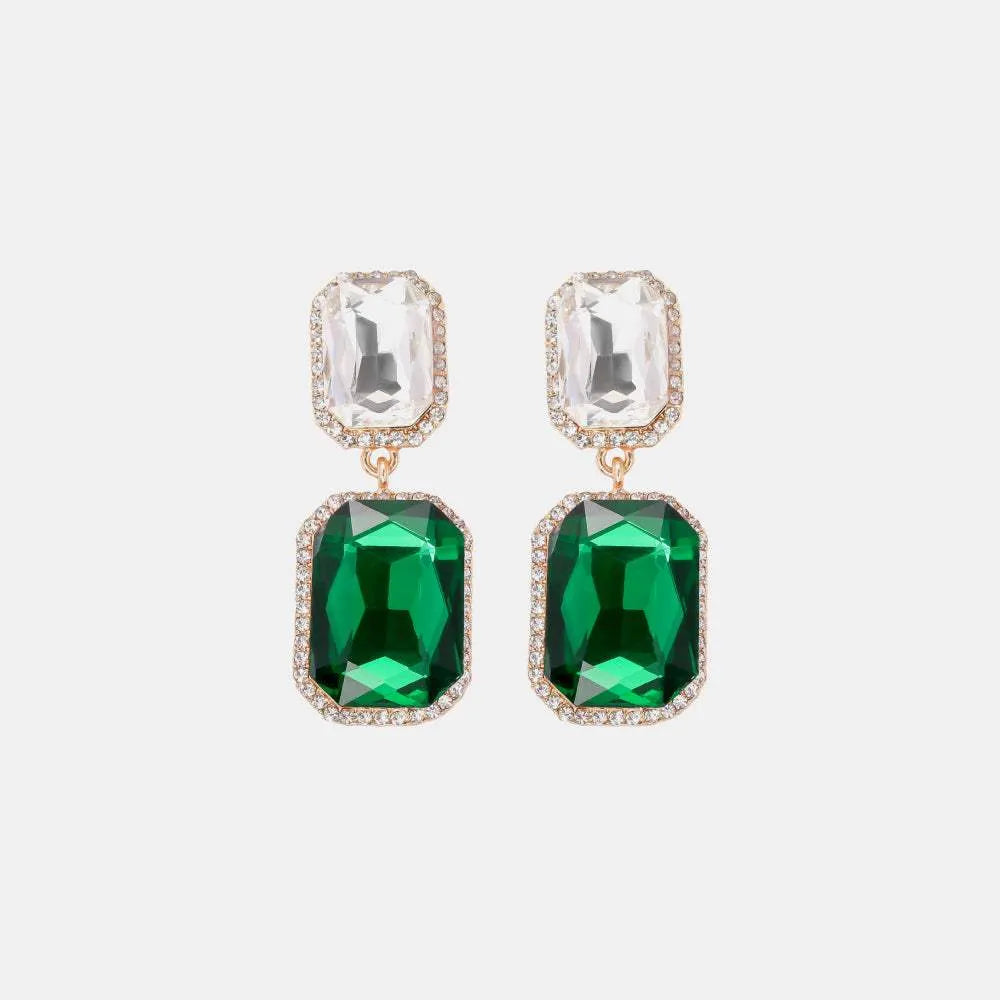 Geometrical Shape Glass Stone Dangle Earrings Green White One Size Earrings - Tophatter Daily Deals
