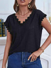 V-Neck Eyelet Short Sleeve Top Black Blouses - Tophatter Daily Deals