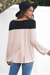 Contrast Balloon Sleeve Blouse Blouses - Tophatter Daily Deals