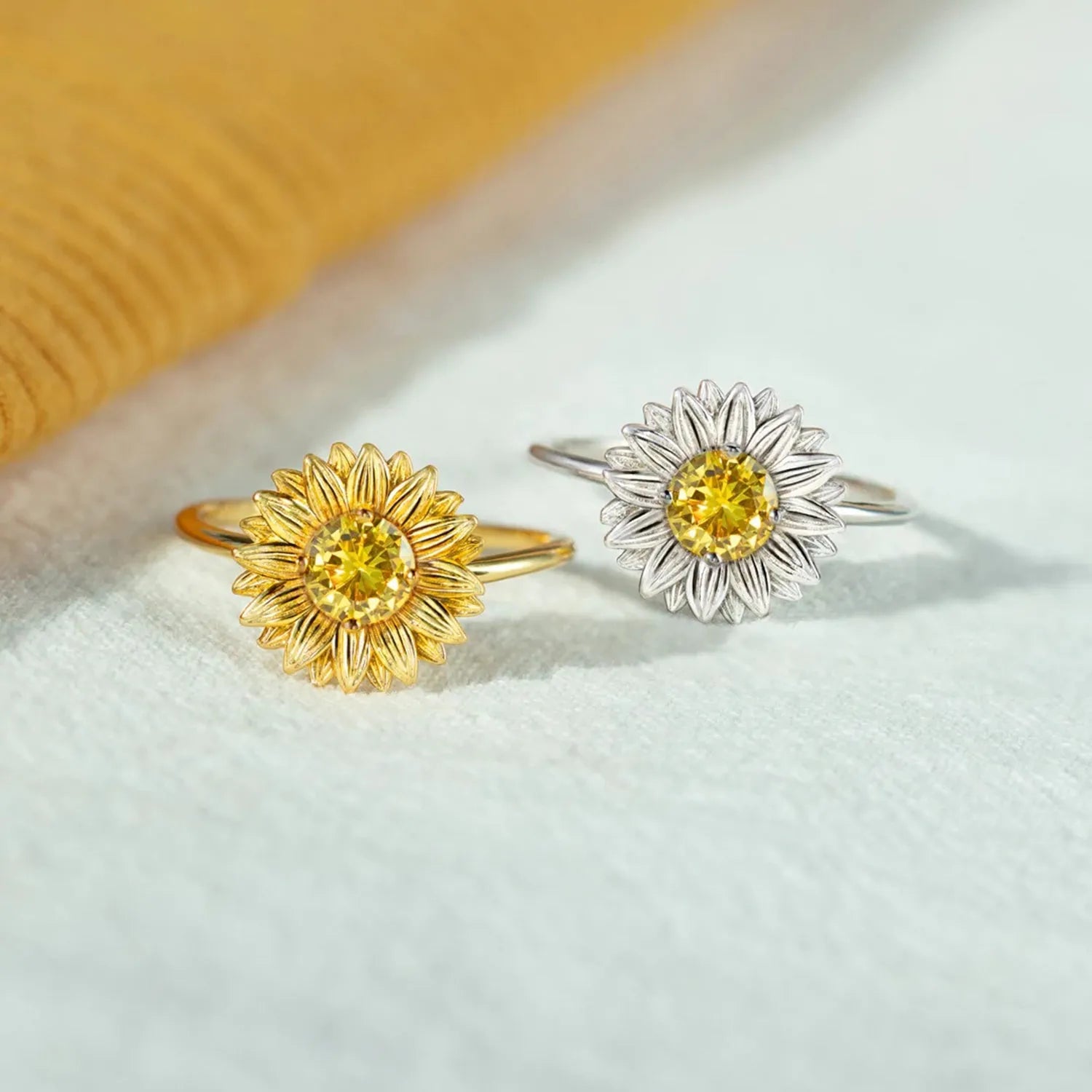 Sunflower Zircon 925 Sterling Silver Ring Rings - Tophatter Daily Deals