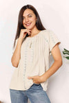 Double Take Crochet Buttoned Short Sleeves Top Blouses - Tophatter Daily Deals