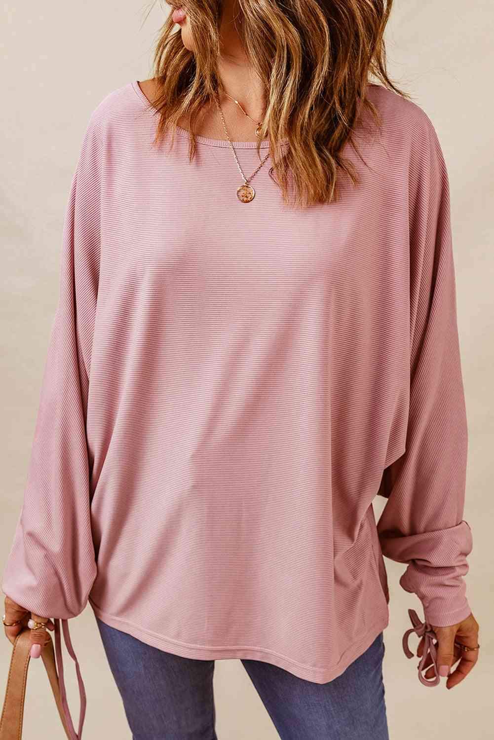 Ribbed Drawstring Dolman Sleeve Top Blouses - Tophatter Daily Deals