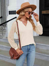 Notched Neck Long Sleeve Blouse Ivory Blouses - Tophatter Daily Deals