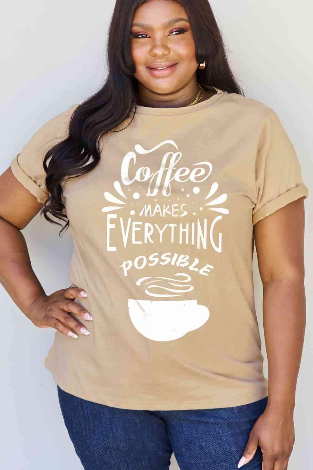 Simply Love Full Size COFFEE MAKES EVERYTHING POSSIBLE Graphic Cotton Tee Women's T-Shirts - Tophatter Daily Deals