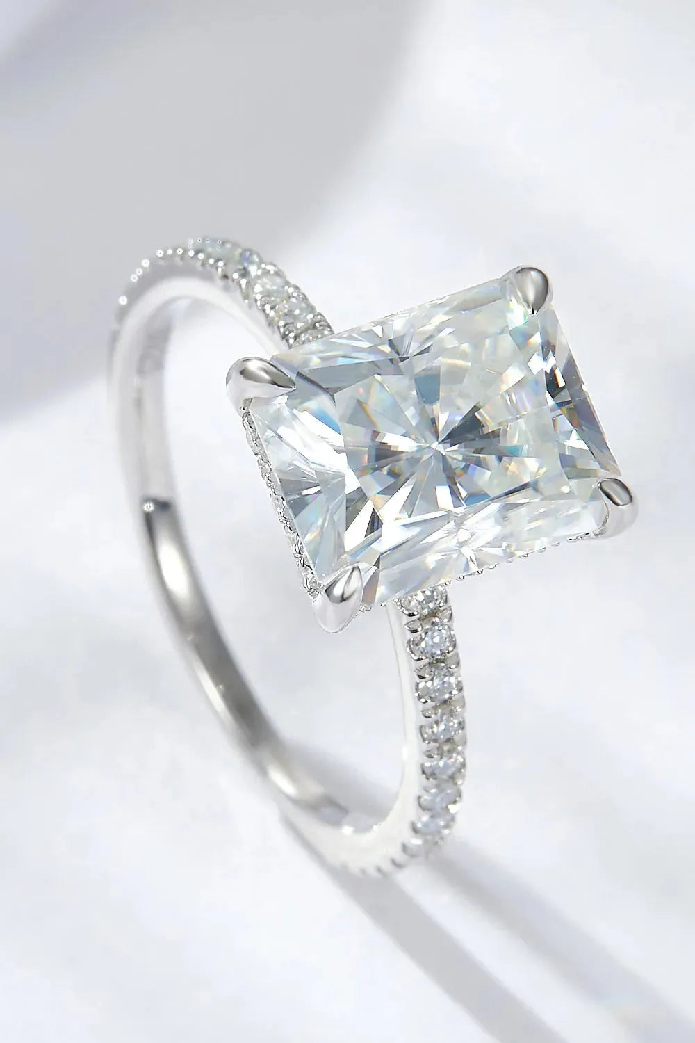 4 Carat Moissanite 4-Prong Side Stone Ring Silver Moissanite - Tophatter Daily Deals