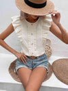 Decorative Button Frill Trim Round Neck Top Blouses - Tophatter Daily Deals