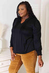 Double Take Ruched Notched Neck Puff Sleeve Blouse Blouses - Tophatter Daily Deals