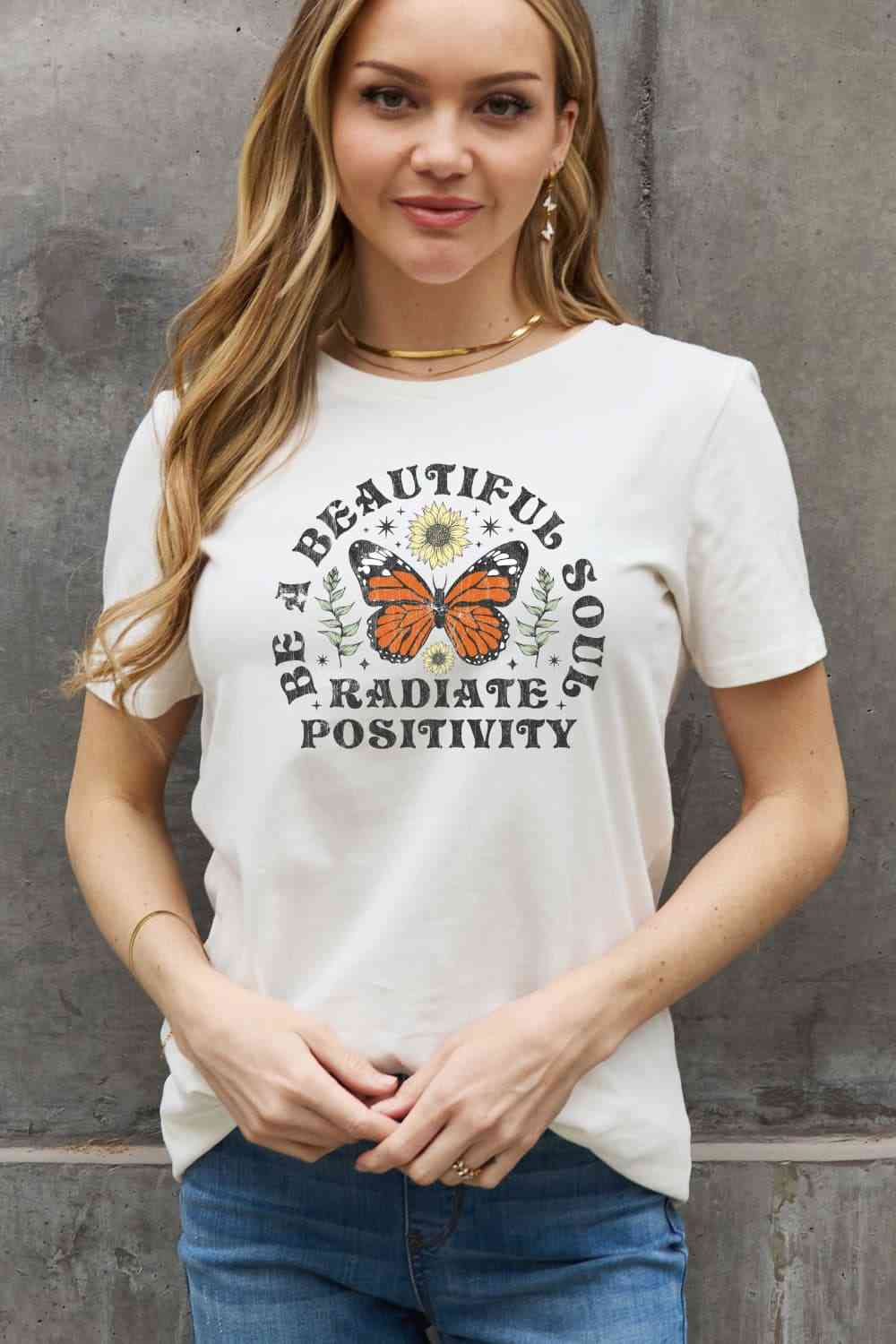 Simply Love Full Size BE A BEAUTIFUL SOUL RADIATE POSITIVITY Graphic Cotton Tee Women's T-Shirts - Tophatter Daily Deals