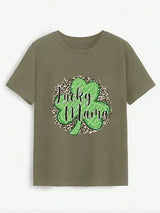 LUCKY MAMA Round Neck T-Shirt Army Green Women's T-Shirts - Tophatter Daily Deals