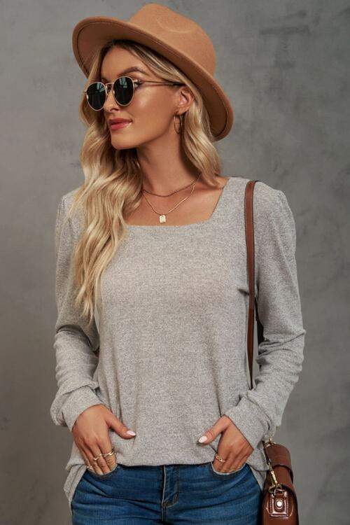 Square Neck Puff Sleeve T-Shirt Women's T-Shirts - Tophatter Daily Deals