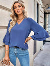 Layered Flare Sleeve Textured V-Neck Blouse Blouses - Tophatter Daily Deals