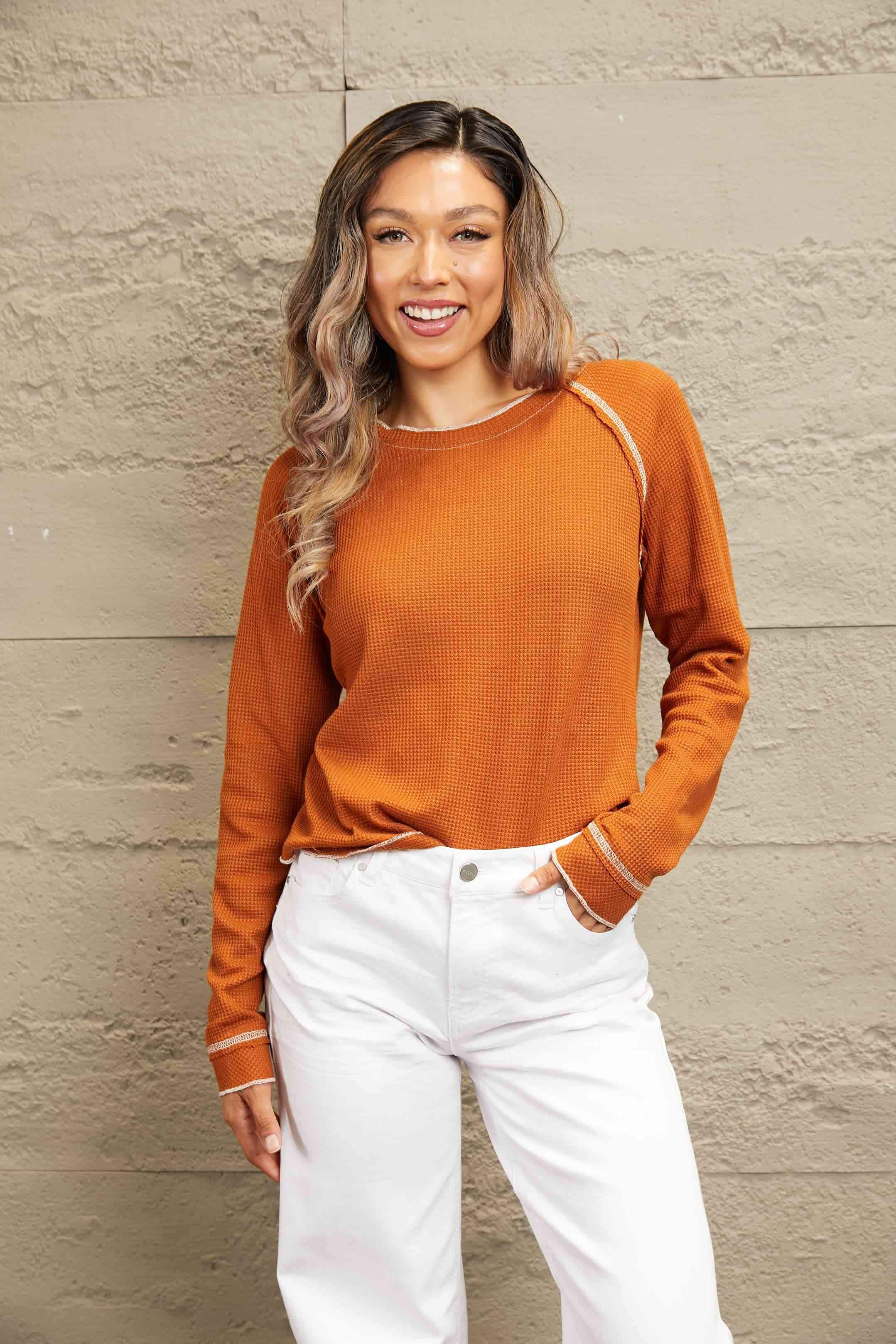 Double Take Long Raglan Sleeve Round Neck Top Blouses - Tophatter Daily Deals