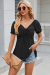 Eyelet Drawstring Short Sleeve T-Shirt Women's T-Shirts - Tophatter Daily Deals