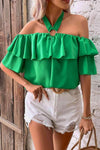 Halter Neck Ruffled Layered Blouse Blouses - Tophatter Daily Deals