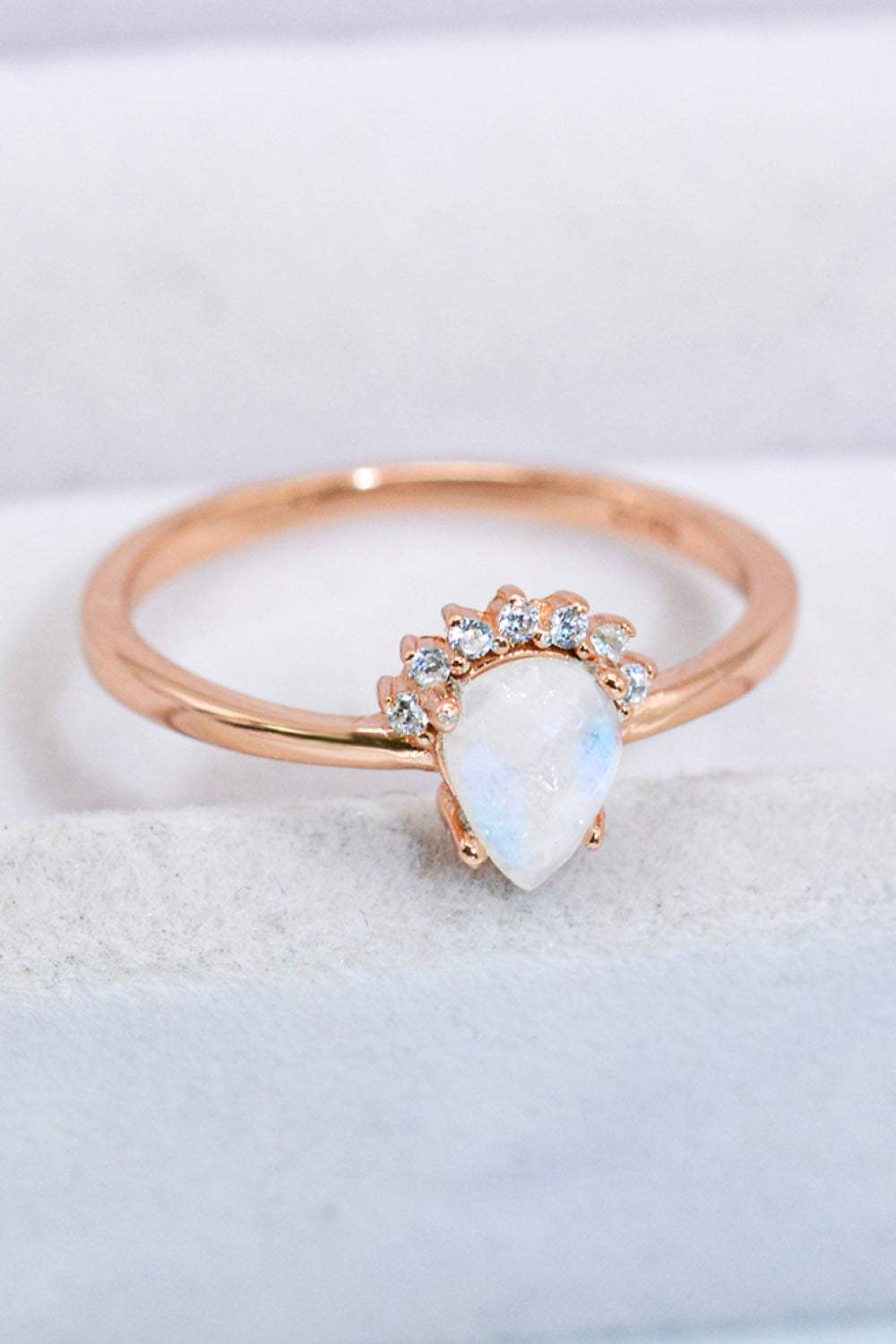 18K Rose Gold-Plated Pear Shape Natural Moonstone Ring Moonstone - Tophatter Daily Deals