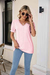 Eyelet Flounce Sleeve Scalloped V-Neck Top Blouses - Tophatter Daily Deals