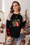 Sequin Christmas Tree Graphic Long Sleeve T-Shirt Women's T-Shirts - Tophatter Daily Deals