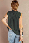 Buttoned Frill Trim Smocked Sleeveless Blouse Blouses - Tophatter Daily Deals