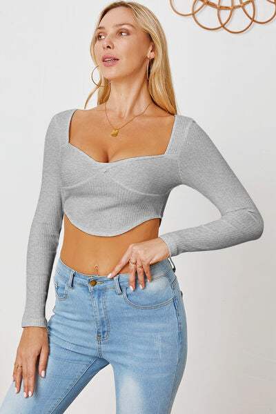 Ribbed Long Sleeve T-Shirt Women's T-Shirts - Tophatter Daily Deals