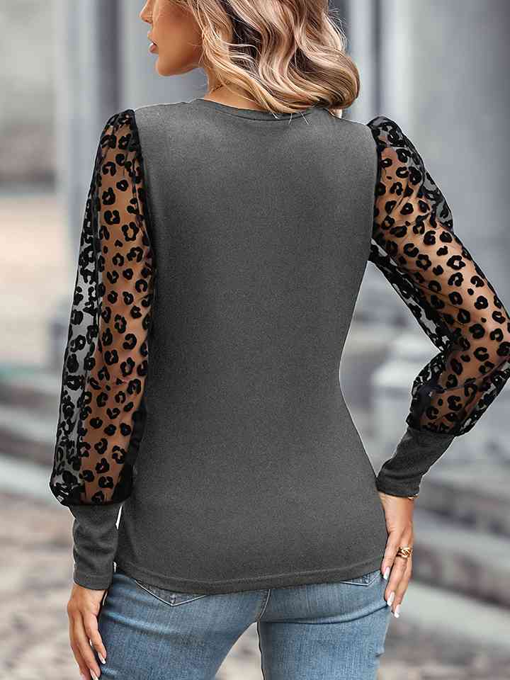 Leopard Round Neck Top Women's T-Shirts - Tophatter Daily Deals