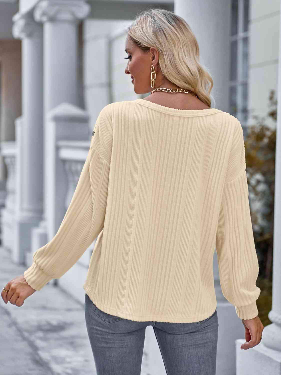 Shoulder Detail Round Neck Top Blouses - Tophatter Daily Deals