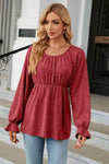 Round Neck Flounce Sleeve Blouse Blouses - Tophatter Daily Deals