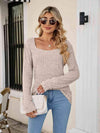 Square Neck Ribbed Long Sleeve T-Shirt Women's T-Shirts - Tophatter Daily Deals