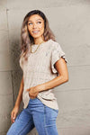 Double Take Round Neck Short Sleeve Cable-Knit Top Blouses - Tophatter Daily Deals