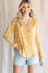 Double Take Printed Notched Neck Smocked Blouse Blouses - Tophatter Daily Deals