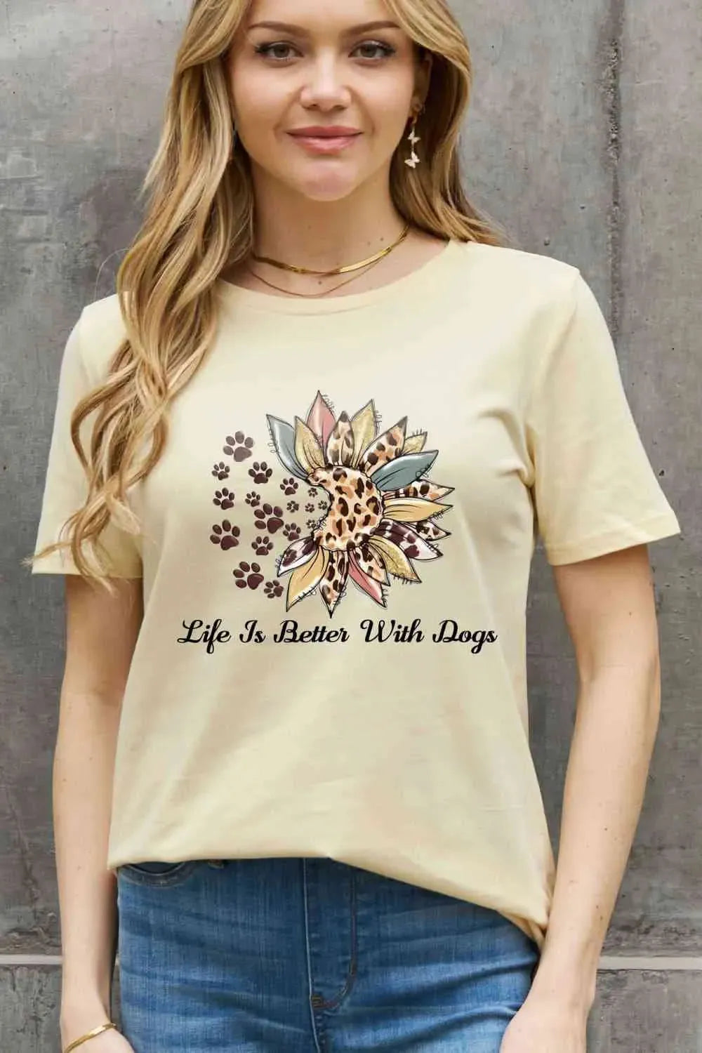 Simply Love Simply Love Full Size LIFE IS BETTER WITH DOGS Graphic Cotton Tee Women's T-Shirts - Tophatter Daily Deals