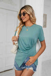 Ruched Hem Detail Crewneck T-Shirt Women's T-Shirts - Tophatter Daily Deals