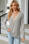 Slit V-Neck Long Sleeve T-Shirt Women's T-Shirts - Tophatter Daily Deals