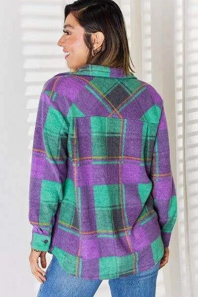 Zenana Plaid Button Up Long Sleeve Shacket Blouses - Tophatter Daily Deals