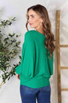 Zenana Full Size Round Neck Batwing Sleeve Blouse Blouses - Tophatter Daily Deals