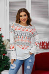 Geometric Round Neck Long Sleeve T-Shirt White Women's T-Shirts - Tophatter Daily Deals