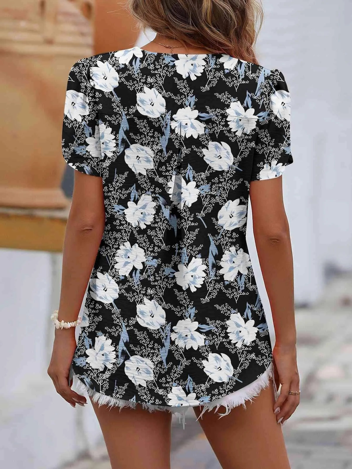 Ruche V-Neck Petal Sleeve Top Blouses - Tophatter Daily Deals