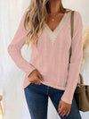 Eyelet V-Neck Dropped Shoulder T-Shirt Dusty Pink Women's T-Shirts - Tophatter Daily Deals