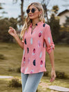 Printed Roll-Tab Sleeve Notched Neck Blouse Blouses - Tophatter Daily Deals