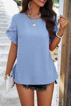 Swiss Dot Decorative Button Round Neck T-Shirt Women's T-Shirts - Tophatter Daily Deals