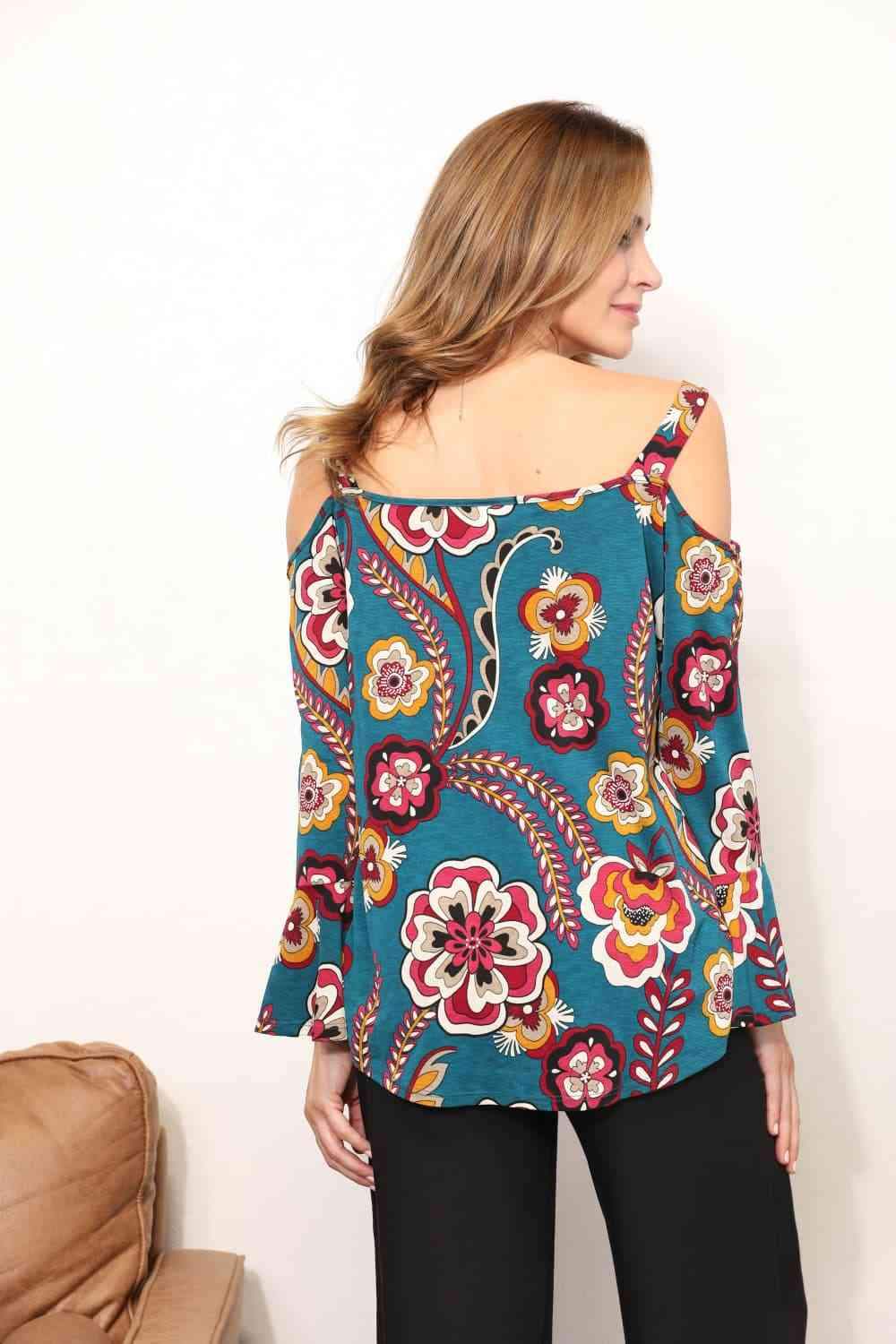 Sew In Love Full Size Floral Cold Shoulder Blouse Blouses - Tophatter Daily Deals