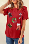 Sequin Christmas Element Short Sleeve T-Shirt Women's T-Shirts - Tophatter Daily Deals