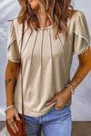 Round Neck Petal Sleeve Top Sand Women's T-Shirts - Tophatter Daily Deals