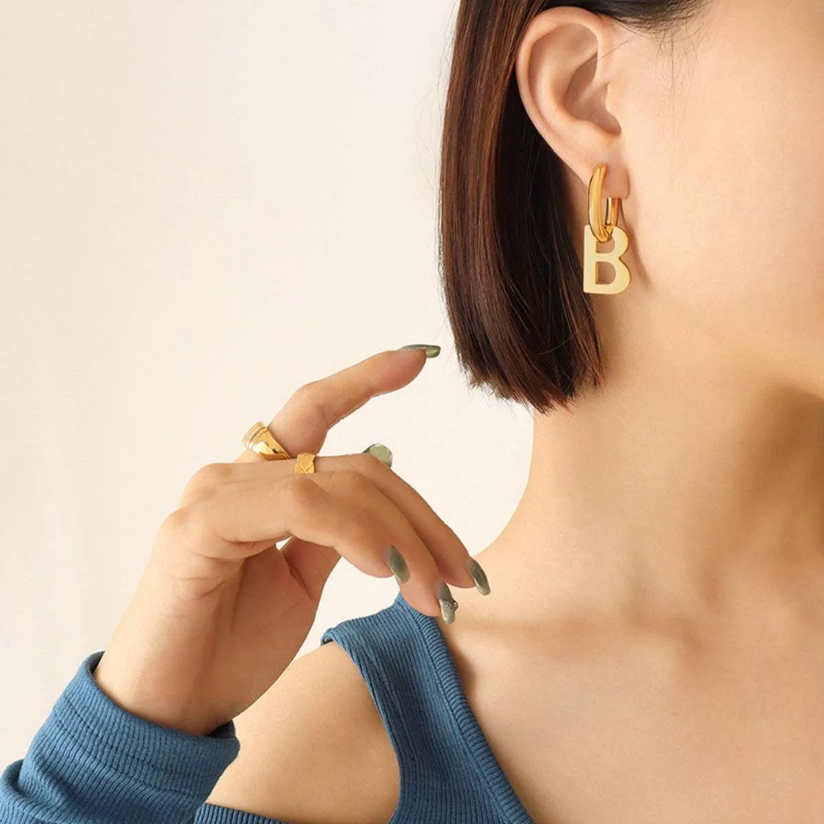 Letter B Titanium Steel Earrings Gold One Size Earrings - Tophatter Daily Deals