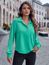 Collared Neck Raglan Sleeve Buttoned Blouse Blouses - Tophatter Daily Deals