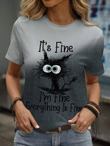 Plus Size IT'S FINE I'M FINE EVERYTHING IS FINE Round Neck T-Shirt Charcoal Women's T-Shirts - Tophatter Daily Deals